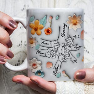 Personalized Grandma Mothers Day Mug Gift, Hold our Hands Granny Mug, Mothers Day Gift for Grandma from Grandchildren, Custom Floral Mum Mug