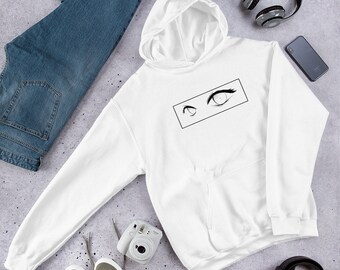 Anime Eyes Hoodie Minimaliste, Sweat à capuche graphique, Sweat à capuche d’anime mignon, style japonais, unisexe, cadeaux pour lui, cadeaux pour elle