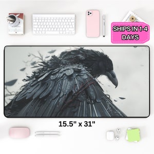 Personalized Gothic Crow Desk Mat: Witchy Raven Mouse Pad