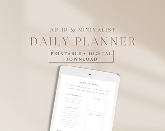 Minimalist Daily Planner, ADHD Printable Planner, Life Planner, Task Organizer, Printable Daily Digital Download, Simple Planner