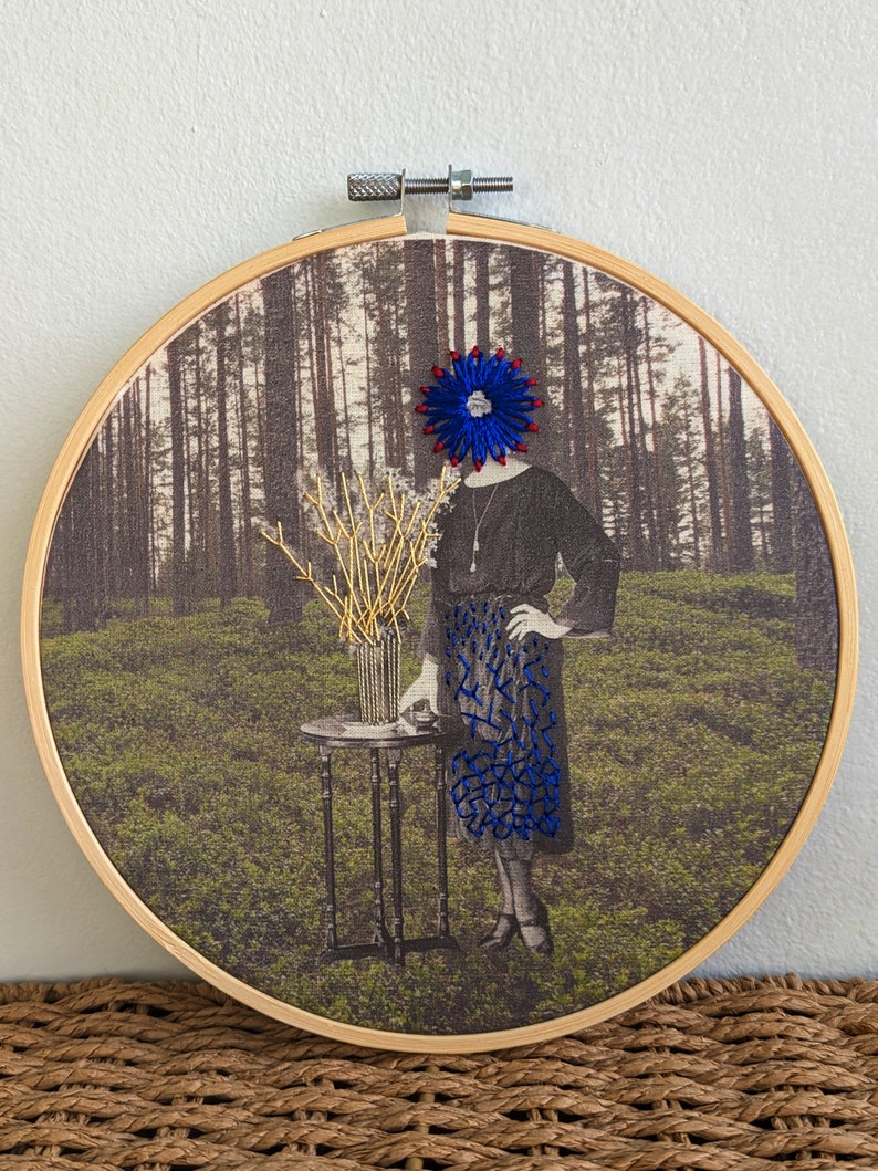 Modern photo embroidery, Handmade embroidery hoop, Handmade wall decoration image 2