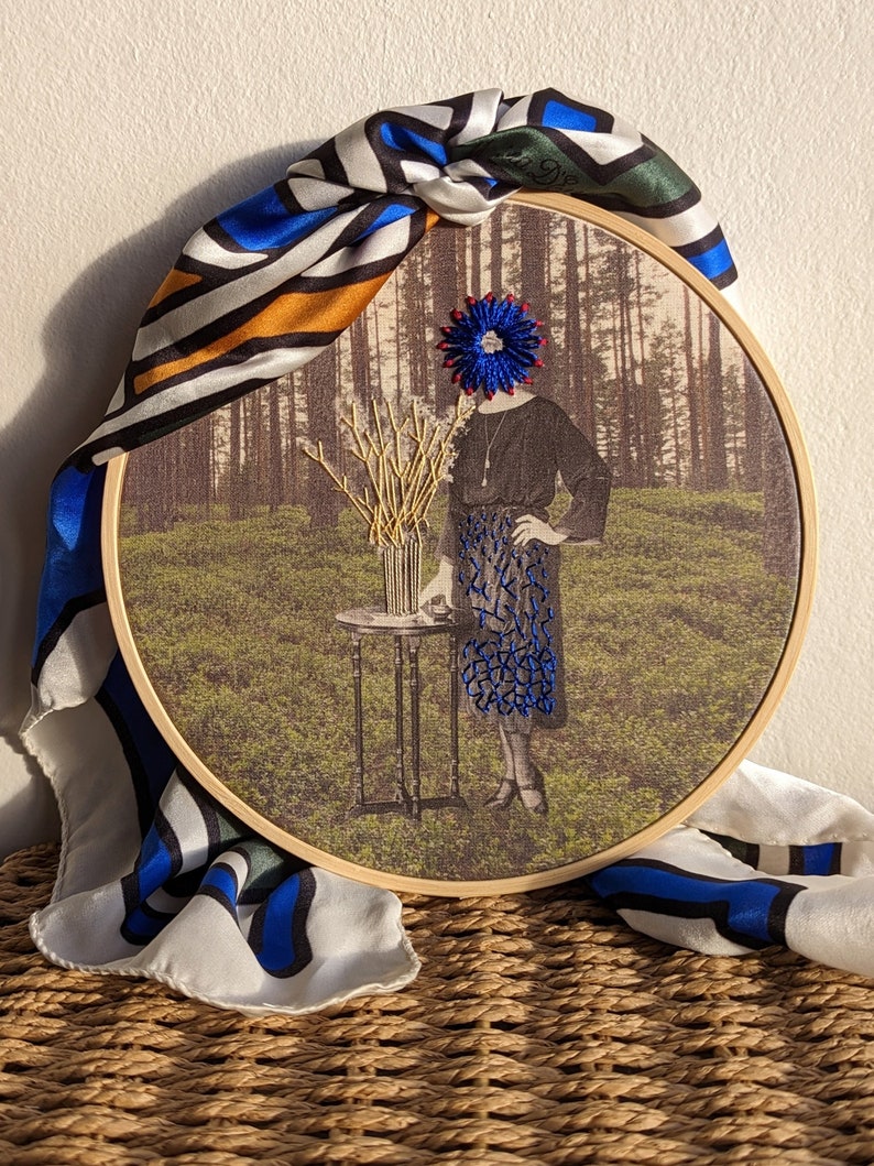 Modern photo embroidery, Handmade embroidery hoop, Handmade wall decoration image 1