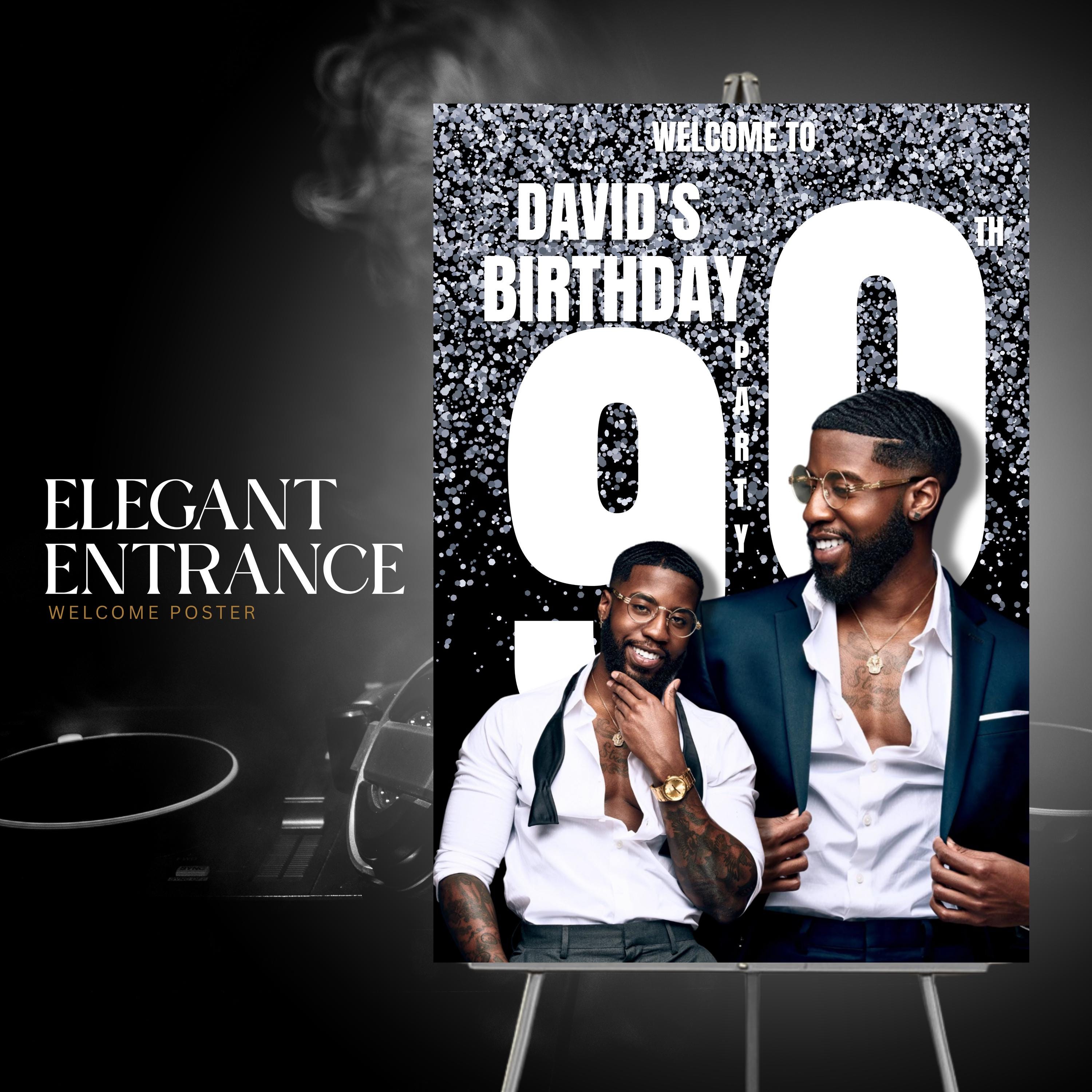 90th Birthday Welcome Sign With Photo Editable Canva Template Mens ...