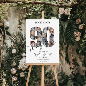 90th Birthday Photo Collage Welcome Sign, Editable Canva Template ...