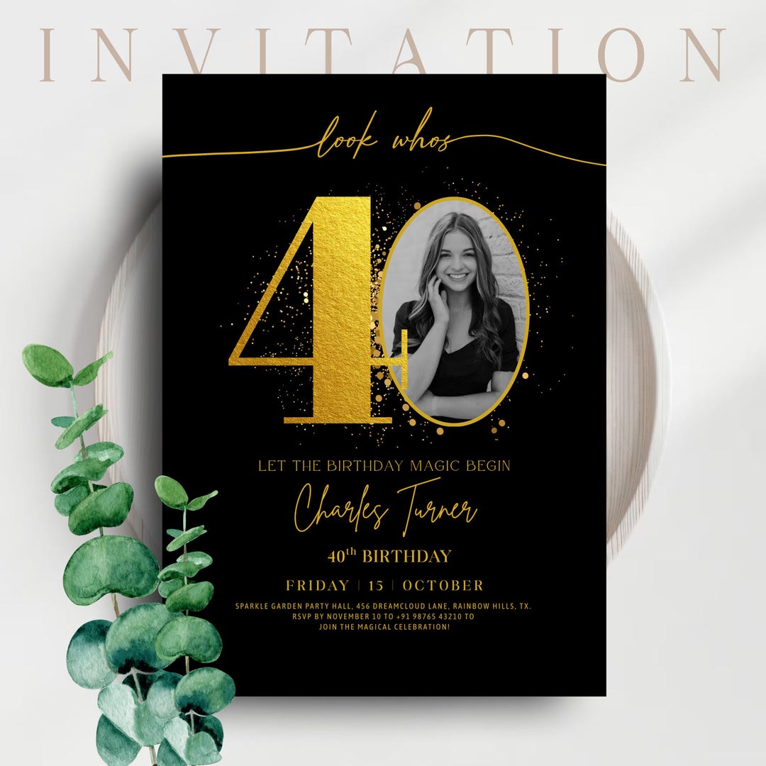 40th Birthday Invitation Template, Sparkle Design (canva Editable ...