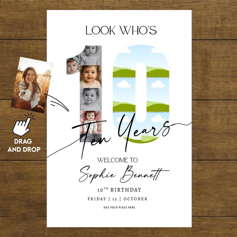 90th Birthday Photo Collage Welcome Sign, Editable Canva Template ...