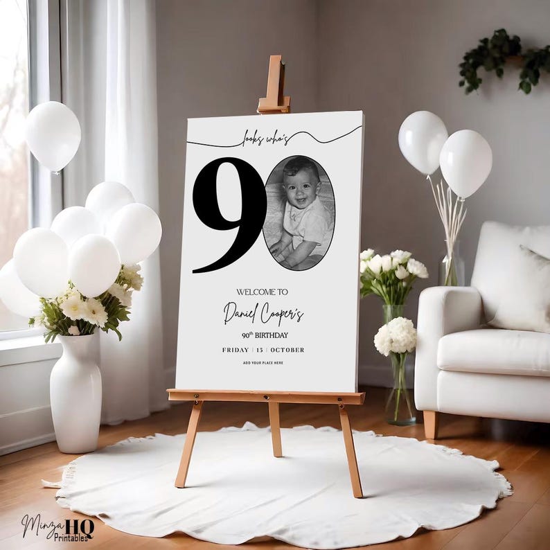Editable 90th Birthday Sign Canva Template Printable Party Decor for ...
