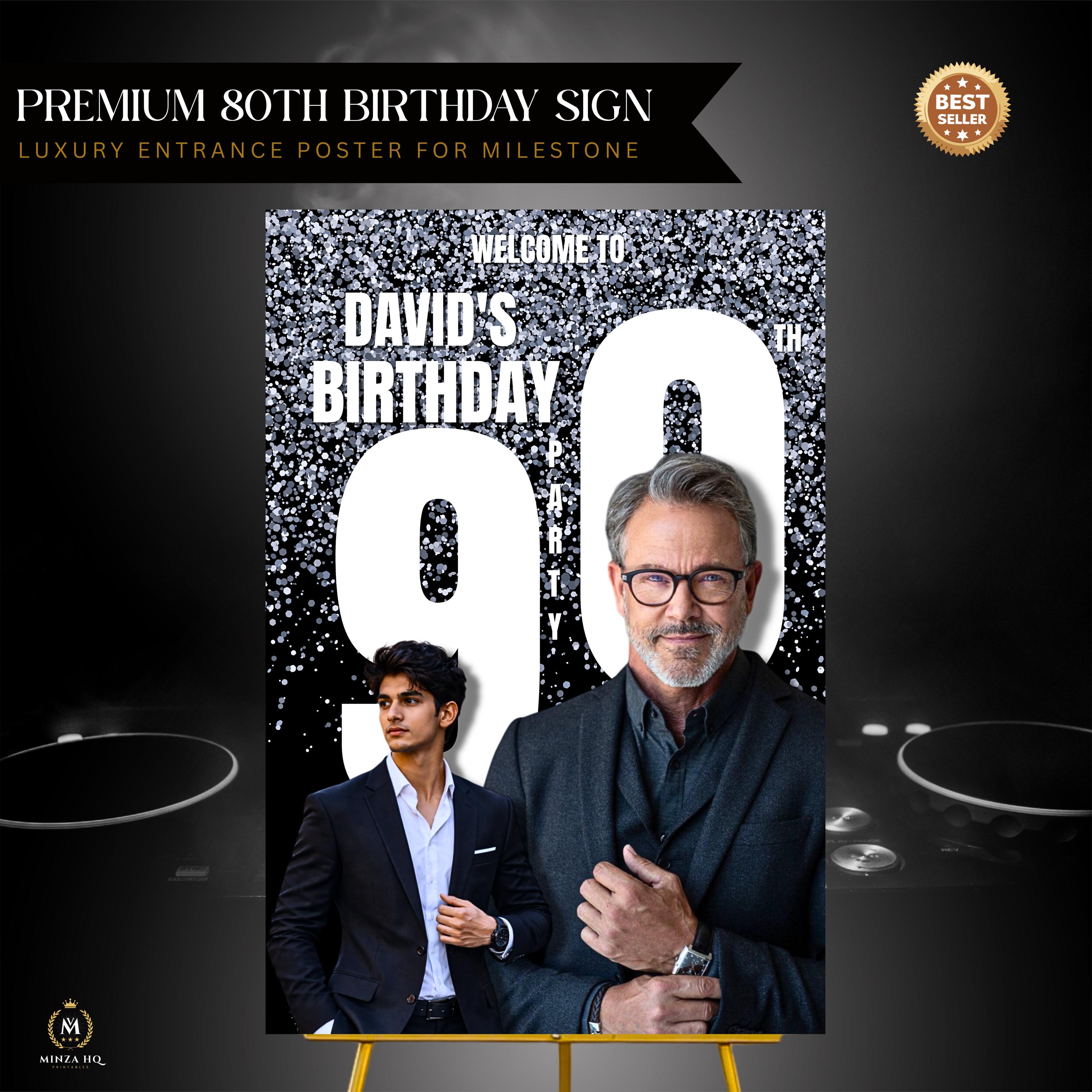 90th Birthday Welcome Sign With Photo Editable Canva Template Mens ...