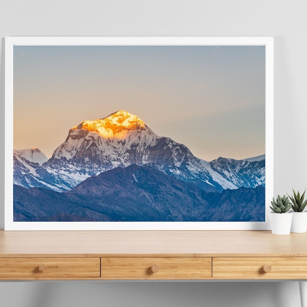 Morning light kissing Dhualagiri peak during sunrise in Nepal | Travel photography | Mountain Wall Art | Prints, Canvas Photo Print, Framed