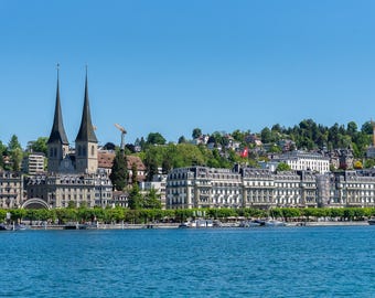 Lucerne City from Lake Lucerne Switzerland |Travel Photography |Luzern Wall Art |Swiss Landscapes Photography |Prints, Canvas Art,Framed