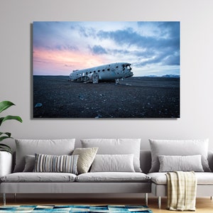 DC Plane Wreck, South Iceland | Travel photography | Plane Wreck Wall Art | Sunset Photography | Prints, Canvas Photo Print, Framed, Metal