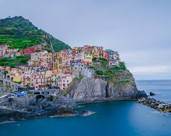 Costa de Manarola, Cinque Terre, Italia / Fotografía de viajes / Arte mural emblemático / Fotografía italiana / Impresiones, impresión fotográfica en lienzo, enmarcada, de metal