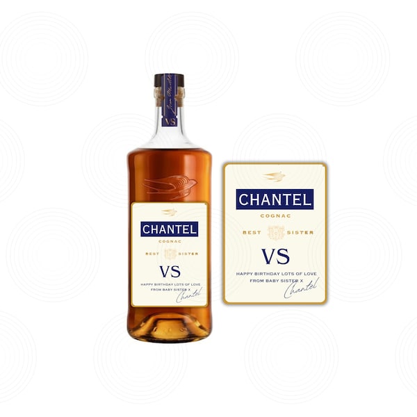 Brandy VS Cognac Personalised Bottle Label - Custom details - Printed to size - Waterproof - Birthday, Wedding, Hen-party gift