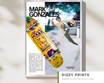 Mark Gonzales Famous Skateboard Board Decal Poster Print - Bahne Board Cool Retro Background - Gift Ideas - A5, A4, A3, A2, A1 sizes bundle