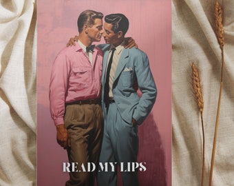 Read My Lips Poster Print, Retro Illustration, LGBTQ, 1950's Men, Gay Rights Art, Same Sex Wall Art, Pulp Fiction Collection, Gay Rights Art