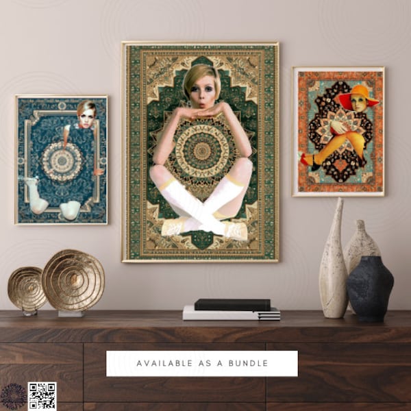 BUNDLE x 3 Twiggy Model Tapestry Poster Prints| A6 A5 A4 A3 A2 A1 Wall Art | Illusion Abstract Chic Eclectic Art -Boho Must haves style icon