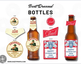 Personalised full bottle body beer stickers- high quality, cut to size, various sizes and single and multipack stickers available. Beer.