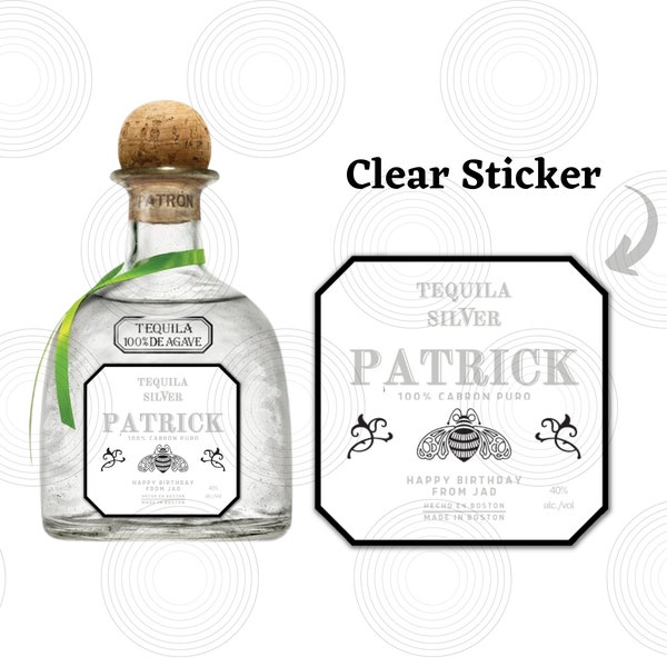 Tequila Style Custom Personalised Bottle Label - Silver Tequila - Sticker - Shots.