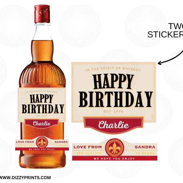 Whiskey Liqueur Personalised Bottle Label - Custom details - Printed to size - Waterproof - Birthday, Wedding, Hen-party gift