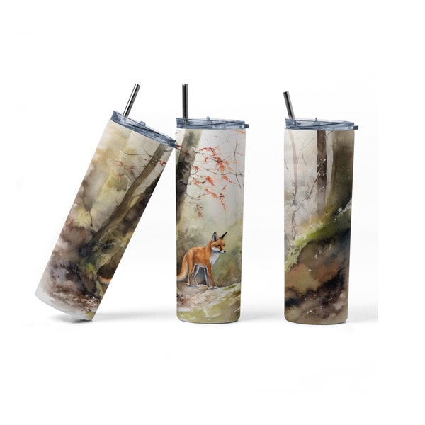 Autumn Red Fox Tumbler Wrap for sublimation, template for straight and tapered skinny tumblers in 20oz and 30oz - Mini Bundle 2