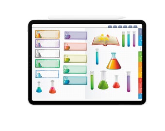 Digital science sticker set, 20 stickers for digital planners or print-and-cut