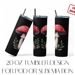 Agaric-mouche champignon vénéneux, sublimation ou conception POD 20 oz de gobelet mince 20 oz à usage commercial