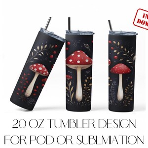 Agaric-mouche champignon vénéneux, sublimation ou conception POD 20 oz de gobelet mince 20 oz à usage commercial