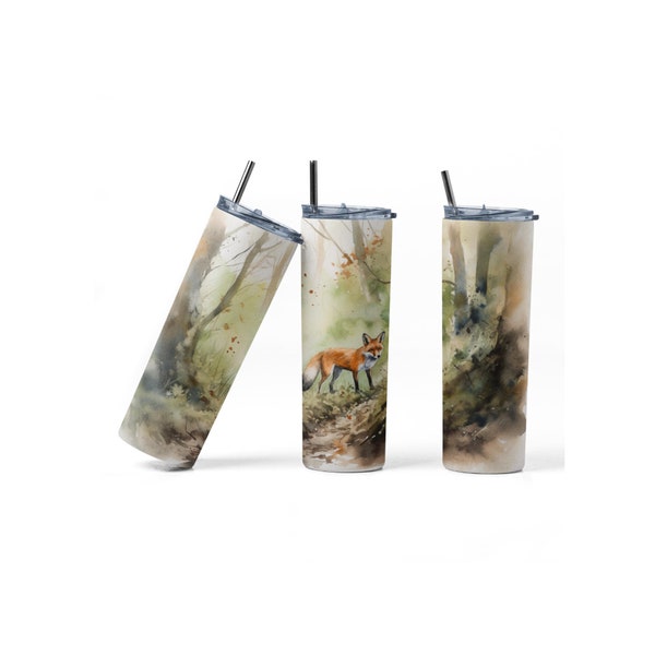 Autumn Red Fox Tumbler Wrap for sublimation, template for straight and tapered skinny tumblers in 20oz and 30oz - Mini Bundle 3