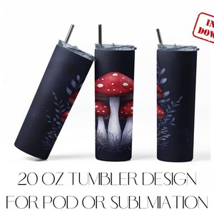 Agaric-mouche champignon vénéneux, sublimation ou conception POD 20 oz de gobelet mince 20 oz à usage commercial
