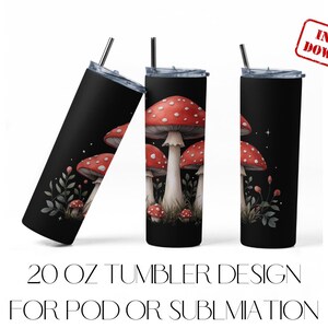 Agaric-mouche champignon vénéneux, sublimation ou conception POD 20 oz de gobelet mince 20 oz à usage commercial