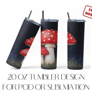Agaric-mouche champignon vénéneux, sublimation ou conception POD 20 oz de gobelet mince 20 oz à usage commercial