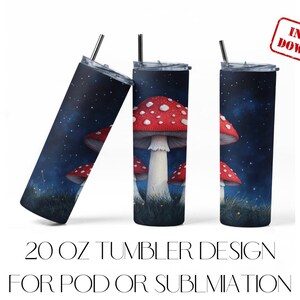 Agaric-mouche champignon vénéneux, sublimation ou conception POD 20 oz de gobelet mince 20 oz à usage commercial