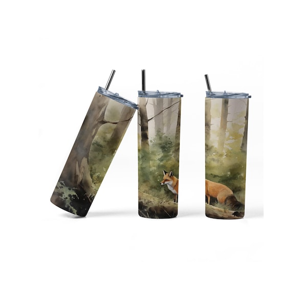 Autumn Red Fox Tumbler Wrap for sublimation, template for straight and tapered skinny tumblers in 20oz and 30oz - Mini Bundle 1