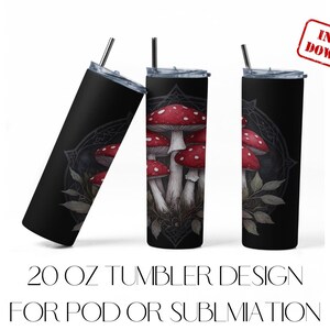 Agaric-mouche champignon vénéneux, sublimation ou conception POD 20 oz de gobelet mince 20 oz à usage commercial