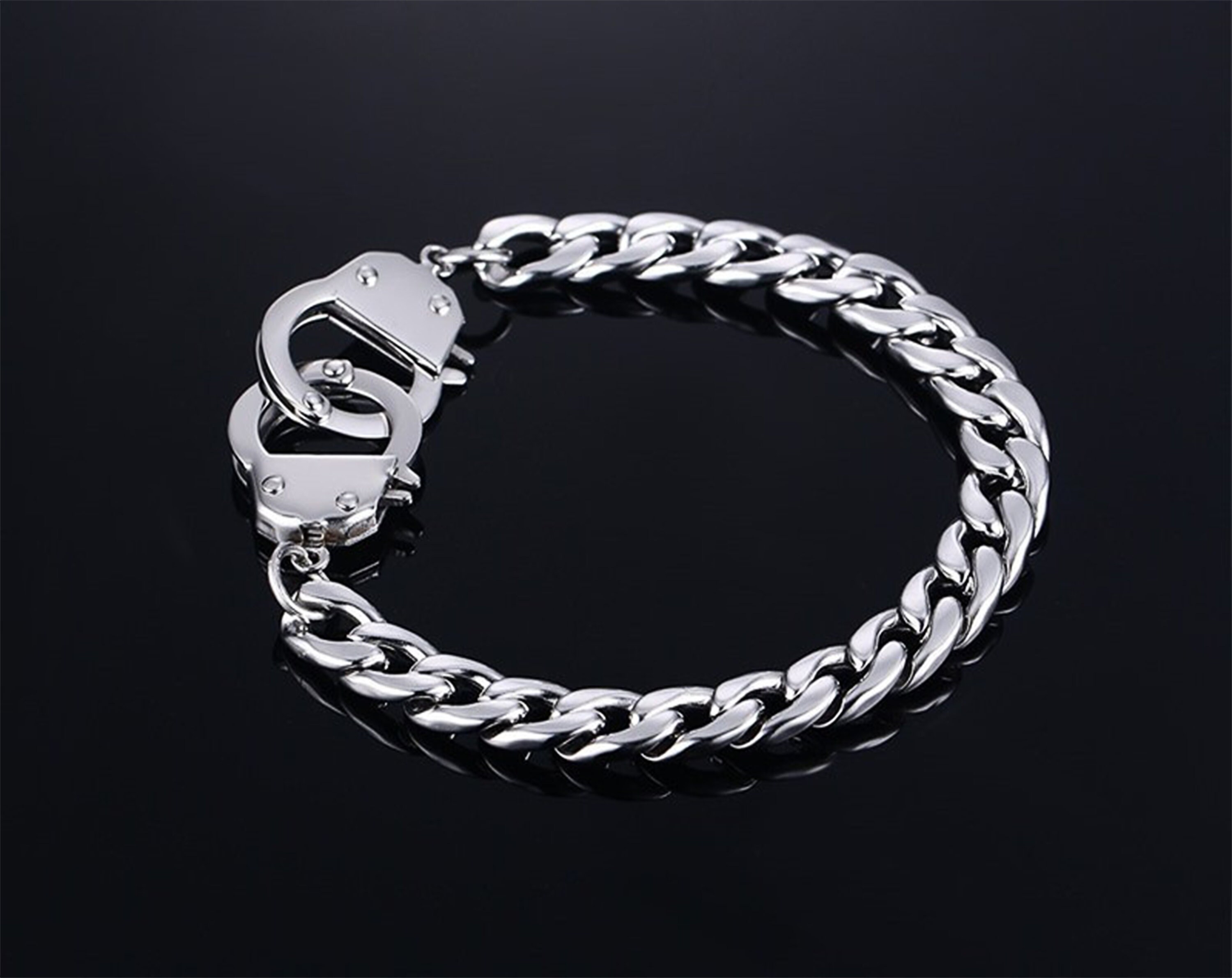 Mens Handcuff Bracelet  Handcuffs Design  925 Sterling Silver  SilverWow