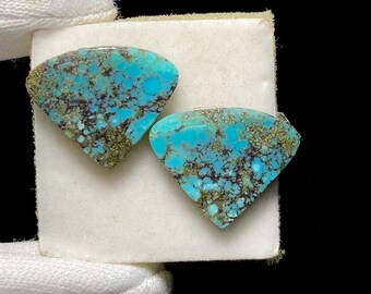 Gorgeous Natural Hubei Turquoise Pair Cabochon, The Stone Is Typically Stabilized To Enhance Durability Ideal For Jewelry, 13x15x3MM, 8.6ct.