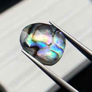 Abalone Shell Faceted Doublet Gemstone, 15x13x5mm Semi Precious Gemstone For Jewelry Making, Hand Polished Cabs Gift Jewelry 1525 image 2