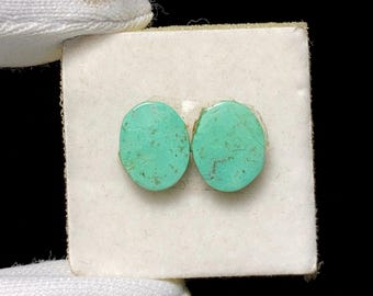 Gorgeous Natural Hubei Turquoise Pair Cabochon, The Stone Is Typically Stabilized To Enhance Durability Ideal For Jewelry, 9x7x3MM, 3.4ct.
