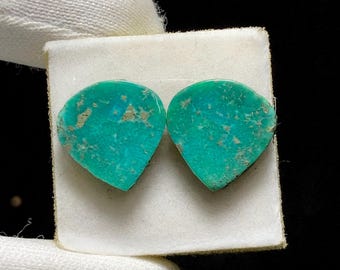 Gorgeous Natural Hubei Turquoise Pair Cabochon, The Stone Is Typically Stabilized To Enhance Durability Ideal For Jewelry, 13x13x4MM, 9.9ct.