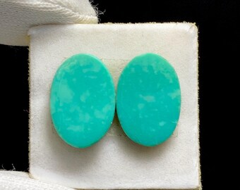 Gorgeous Natural Hubei Turquoise Pair Cabochon, The Stone Is Typically Stabilized To Enhance Durability Ideal For Jewelry, 14x10x2MM, 7.1ct.