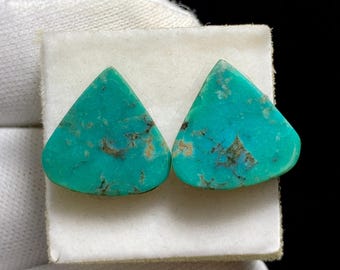 Gorgeous Natural Hubei Turquoise Pair Cabochon, The Stone Is Typically Stabilized To Enhance Durability Ideal For Jewelry, 14x14x3MM, 9.9ct.