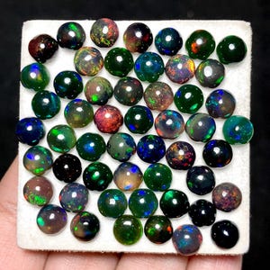 Black Opal Cabochon 6mm Approx Round Shape Gemstone, Natural Fire Opal 10 Pcs Lot For Jewelry Making, Opal Use For Rings Jewelry, Opal Rings