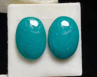 Stunning Natural Hubei Turquoise Pair Cabochon, Gemstone Highly Sought After By Jewelry Designers & Collector, 15 x11 x 3MM, 9.4ct.