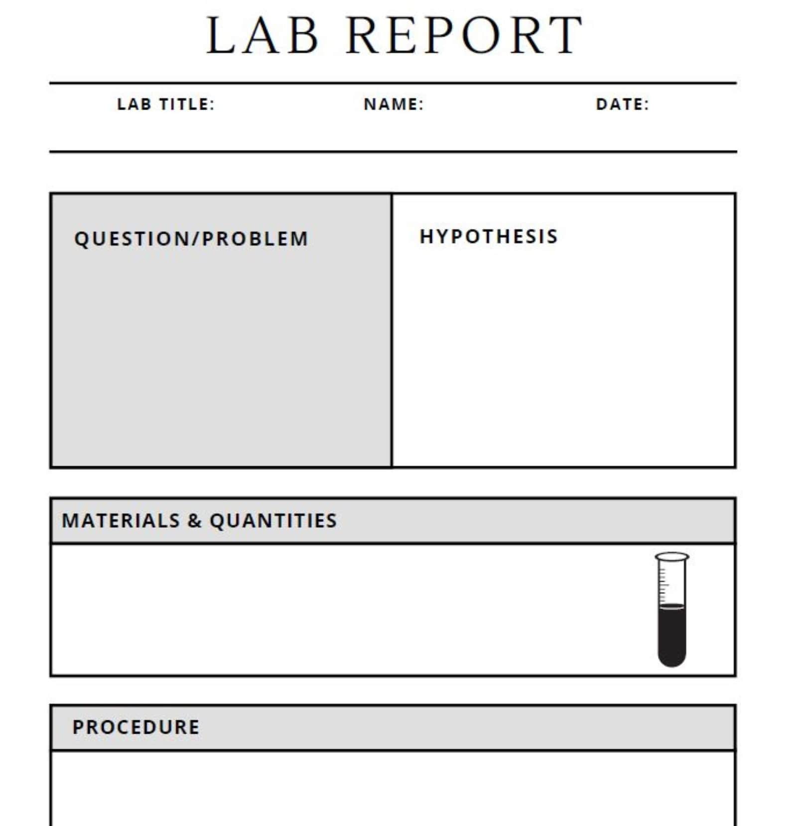 Lab Report Template Outline Student Write up Science Class - Etsy