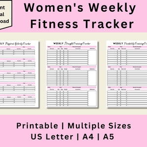 Rastreador de fitness semanal, Rastreador de entrenamiento de fuerza, Rastreador de entrenamiento de flexibilidad, Registro de levantamiento de pesas, Descarga digital, Carta de EE. UU., A4, A5