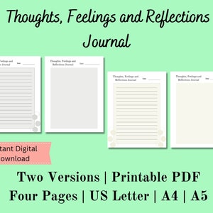 Reflections Journal, Daily Reflection Journal, Reflection Sheet Printable, Feelings Journal, Digital Download, US Letter, A4, A5