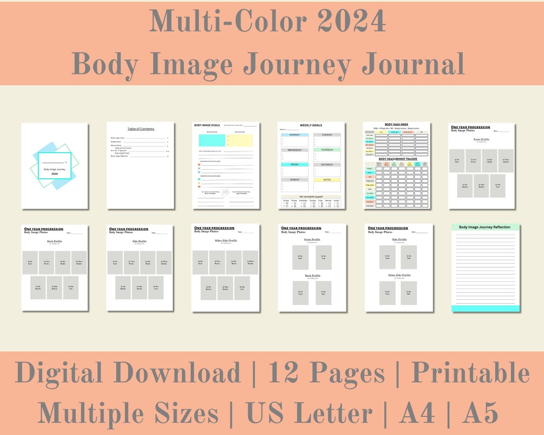 2024 Multi Color Body Image Journal, Body Image Journal, Body ...