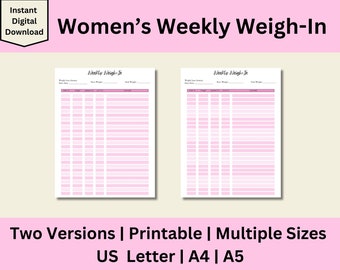 Weekly Weigh In, Weight Loss Tracker, Weekly Weigh In Printable, Weekly Weight Loss Printable, Digital Download, US Letter, A4, A5