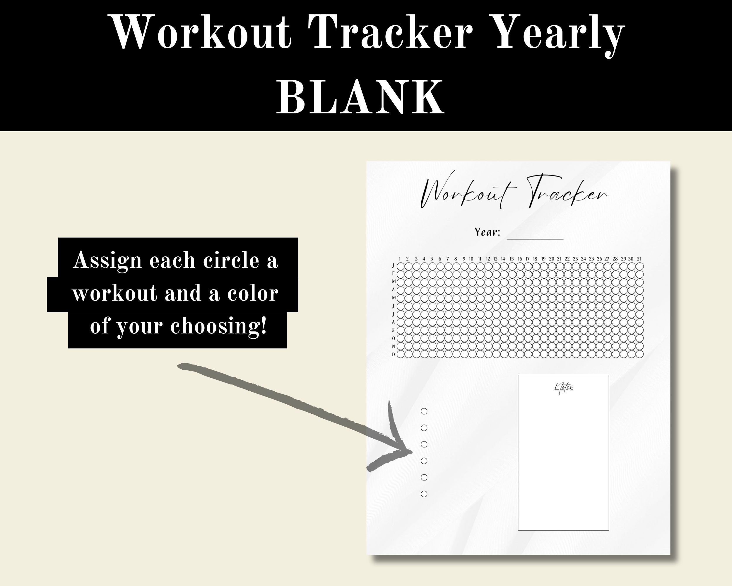 Yearly Workout Tracker Blank Printable, Workout Worksheet Journal Digital, Monthly Workout Log ...