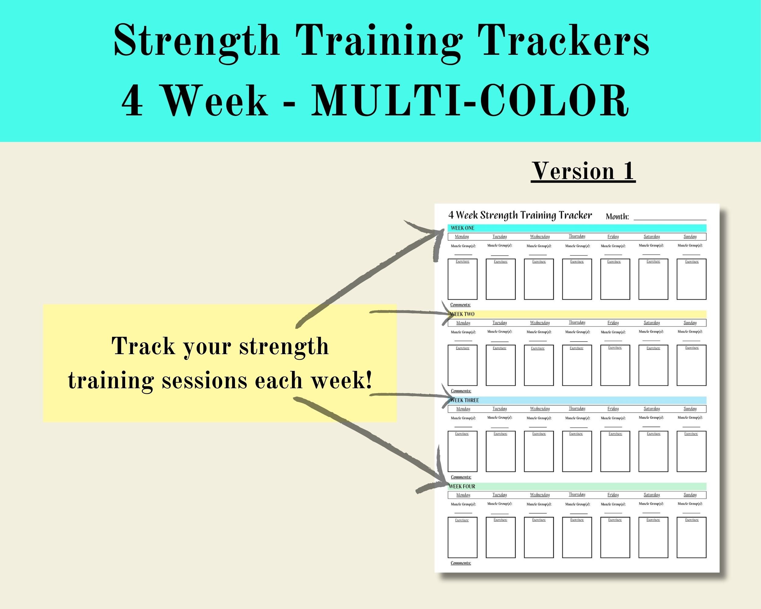 Strength Training 4 Week Trackers Multi Color, Fitness Tracker, Weight